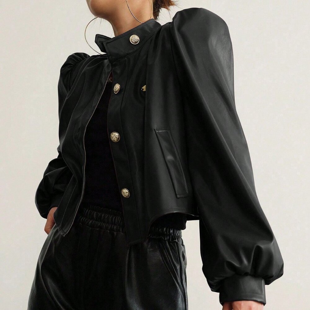 Black Casual Women Long Sleeve Buttoned Shirt - Picture 4 of 6
